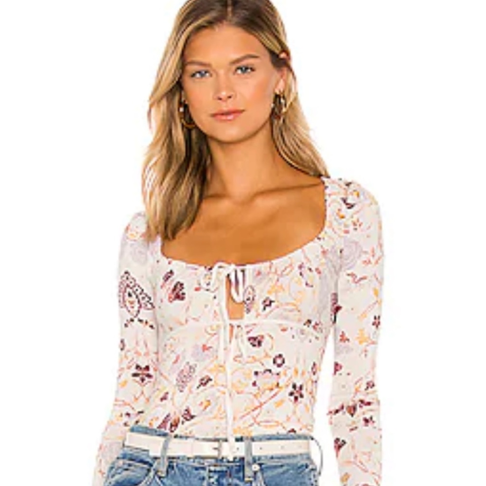 NWT Free People Scoop-neck Long Sleeve fitted Cotton Top XS